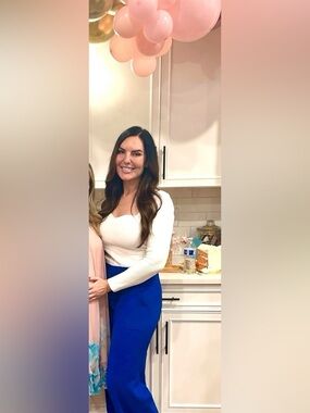 Aqua Royal Blue Wide-Leg High-Rise Pants